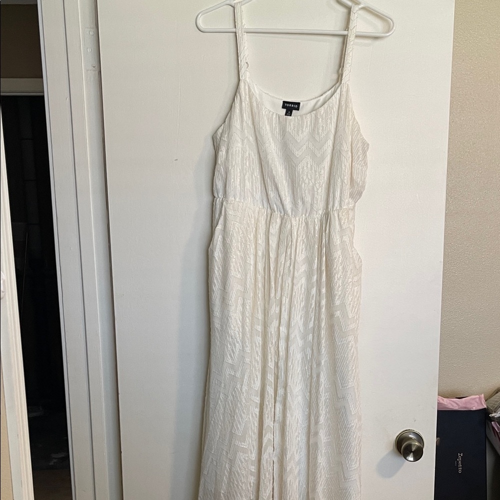 Torrid White with Gold Textured Midi Dress